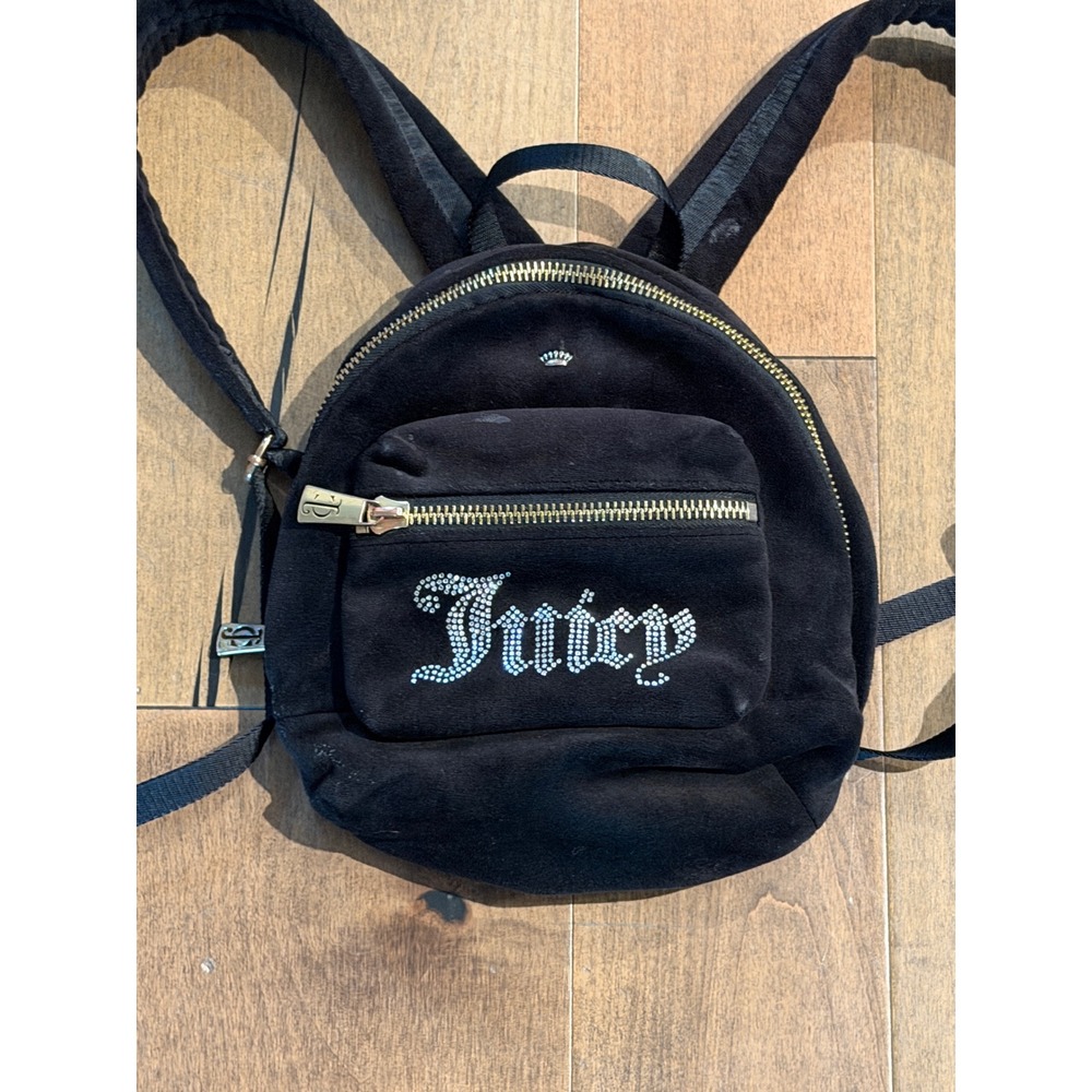 Juicy Couture Obsession Backpack Black Velvet Rhinestone Gold Hardware